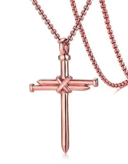Load image into Gallery viewer, Steel Gold Black Color Fashion Mens Iron Nail Cross Pendant Necklace Stainless Steel 3Mm round Box Chain Jewelry Gift for Men
