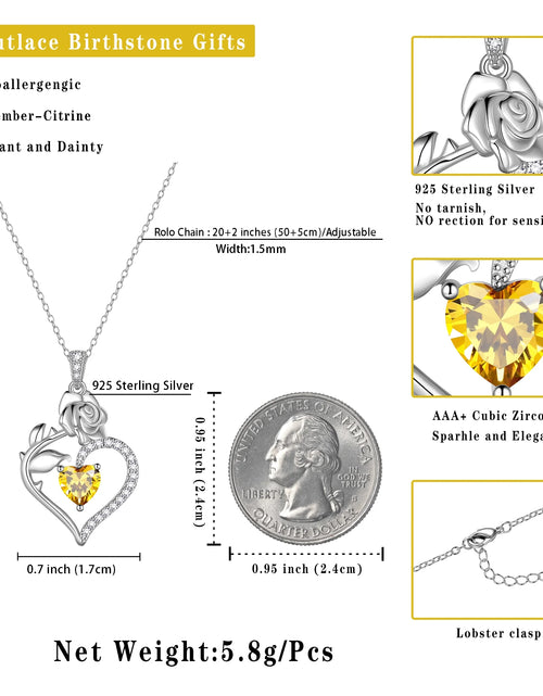 Load image into Gallery viewer, 925 Sterling Silver Birthstone Necklace Rose Flower Heart Pendant Jewelry Christmas Valentines Mother'S Day Gifts for Women Mom Wife/Lover

