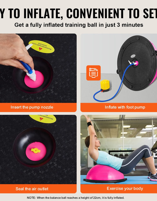 Load image into Gallery viewer, Half Balance Ball Trainer, 23-Inch Stability Ball with a 660Lbs Weight Limit, Includes Resistance Bands &amp; Foot Pump for a Comprehensive Home Gym Experience, Ideal for Full Body Fitness, Pink
