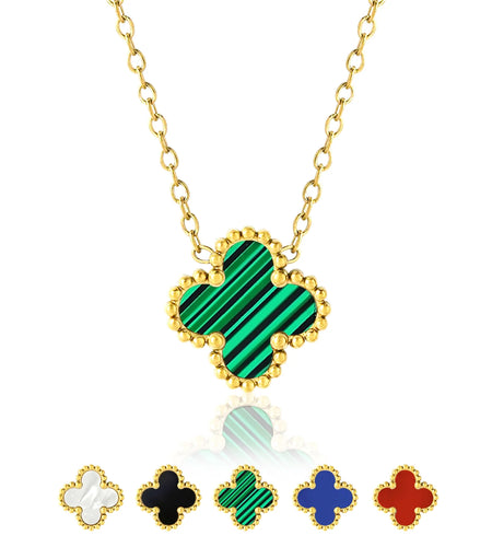 Green Flower Pendant Necklace in Yellow Gold Plated