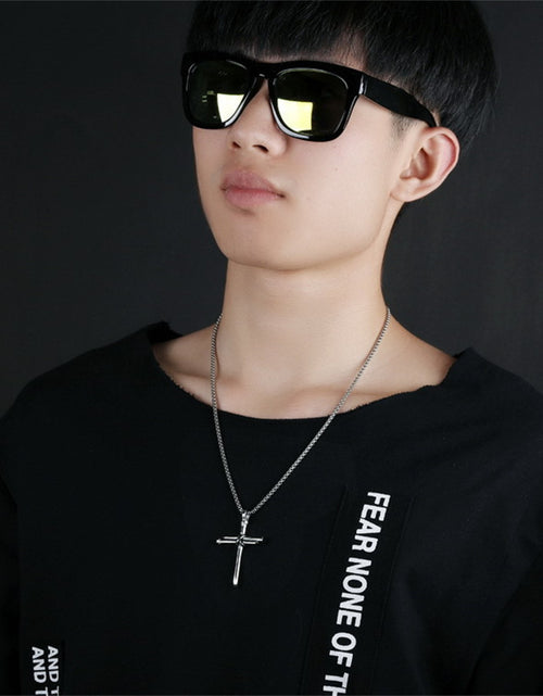 Load image into Gallery viewer, Steel Gold Black Color Fashion Mens Iron Nail Cross Pendant Necklace Stainless Steel 3Mm round Box Chain Jewelry Gift for Men
