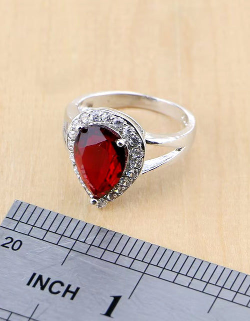 Load image into Gallery viewer, Water Drop Silver 925 Jewelry Red Ruby White Topaz Jewelry Sets Women Long Earrings/Pendant/Necklace/Rings/Bracelet Dropshipping
