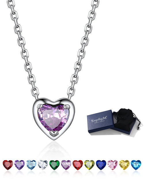 Load image into Gallery viewer, Silver Necklace 925 Sterling Silver Birthstone Love Heart Necklace Mother'S Day Gift
