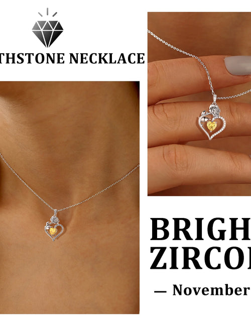 Load image into Gallery viewer, 925 Sterling Silver Birthstone Necklace Rose Flower Heart Pendant Jewelry Christmas Valentines Mother'S Day Gifts for Women Mom Wife/Lover
