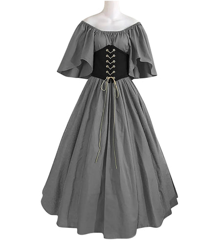 Womens Renaissance Faire Dresses Medieval Irish Traditional plus Size Dresses Ruffle over Dress Corset Retro Cosplay Gown