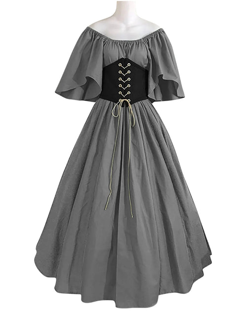 Load image into Gallery viewer, Womens Renaissance Faire Dresses Medieval Irish Traditional plus Size Dresses Ruffle over Dress Corset Retro Cosplay Gown
