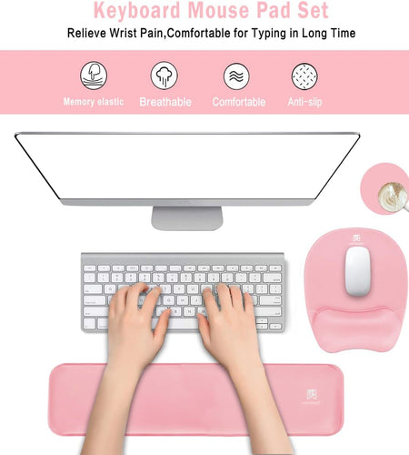 Memory Foam Set Keyboard Wrist Rest Pad & Mouse Wrist Rest Support,Ergonomic Design for Office,Home Office,Laptop,Desktop Computer,Gaming Keyboard - Pink
