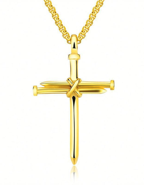 Load image into Gallery viewer, Steel Gold Black Color Fashion Mens Iron Nail Cross Pendant Necklace Stainless Steel 3Mm round Box Chain Jewelry Gift for Men

