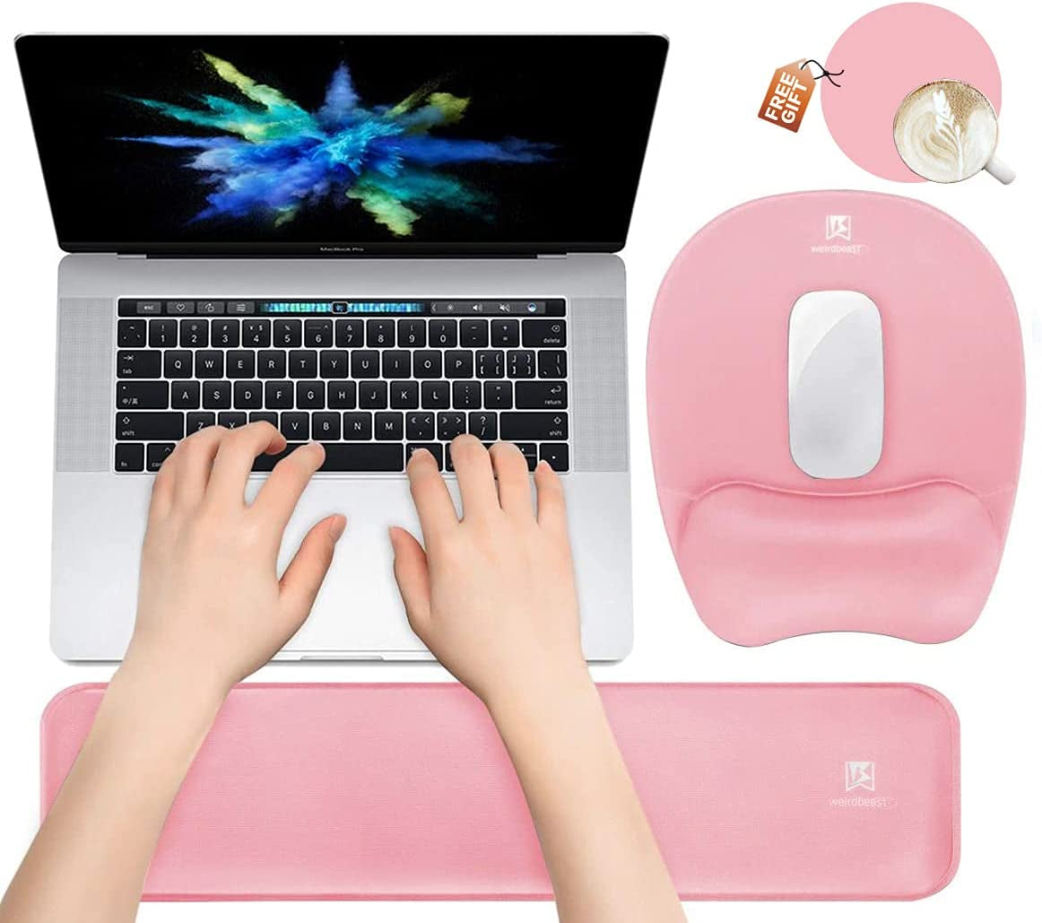 Memory Foam Set Keyboard Wrist Rest Pad & Mouse Wrist Rest Support,Ergonomic Design for Office,Home Office,Laptop,Desktop Computer,Gaming Keyboard - Pink