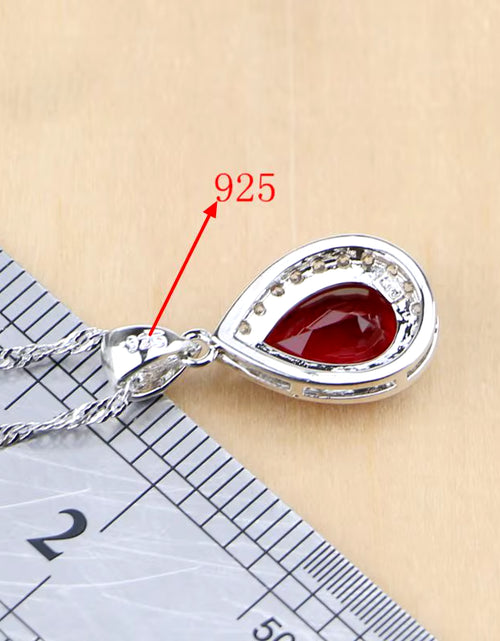 Load image into Gallery viewer, Water Drop Silver 925 Jewelry Red Ruby White Topaz Jewelry Sets Women Long Earrings/Pendant/Necklace/Rings/Bracelet Dropshipping
