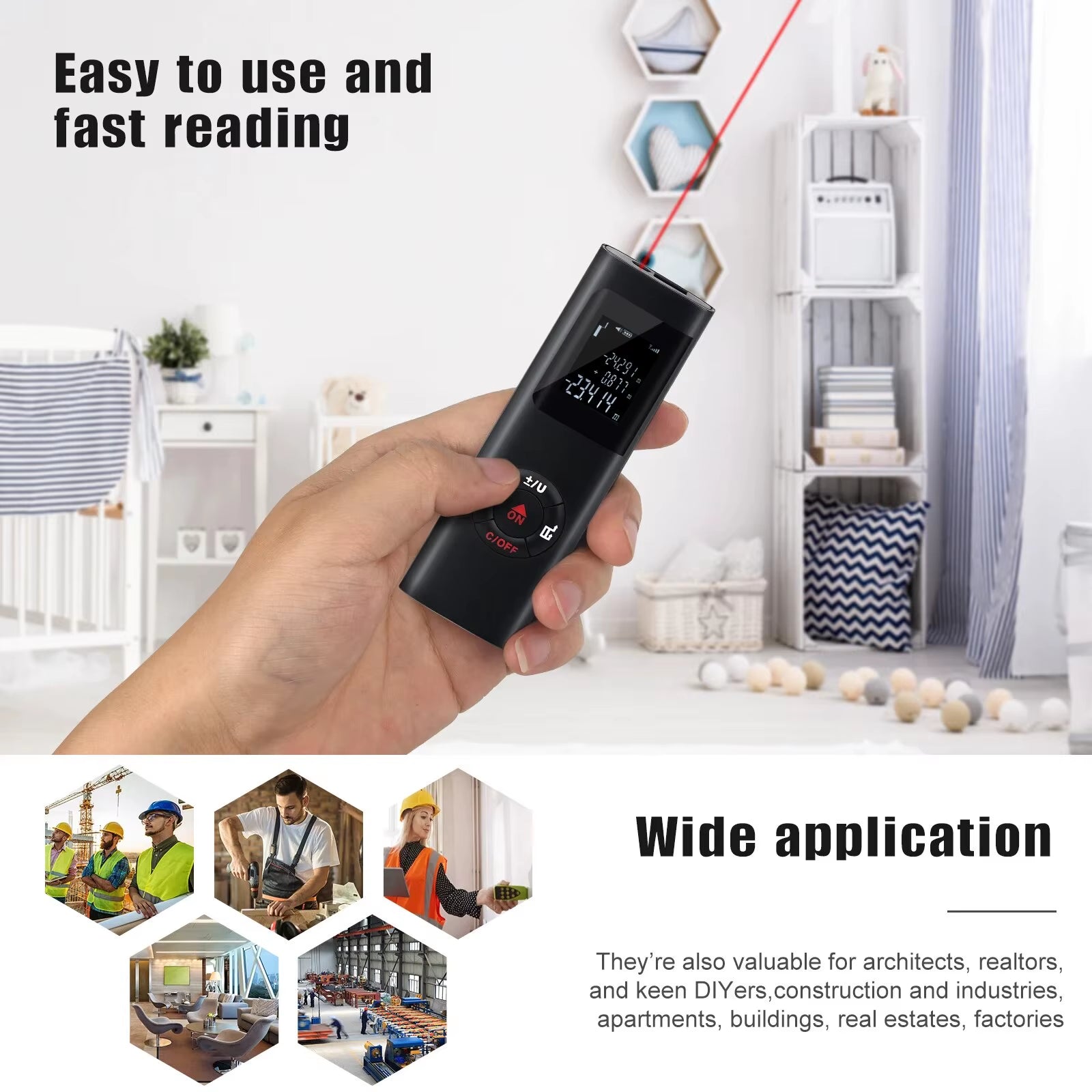 SmartMeasure 40M/60M Mini Laser Distance Meter – USB Rechargeable Handheld Rangefinder for Accurate Measurements