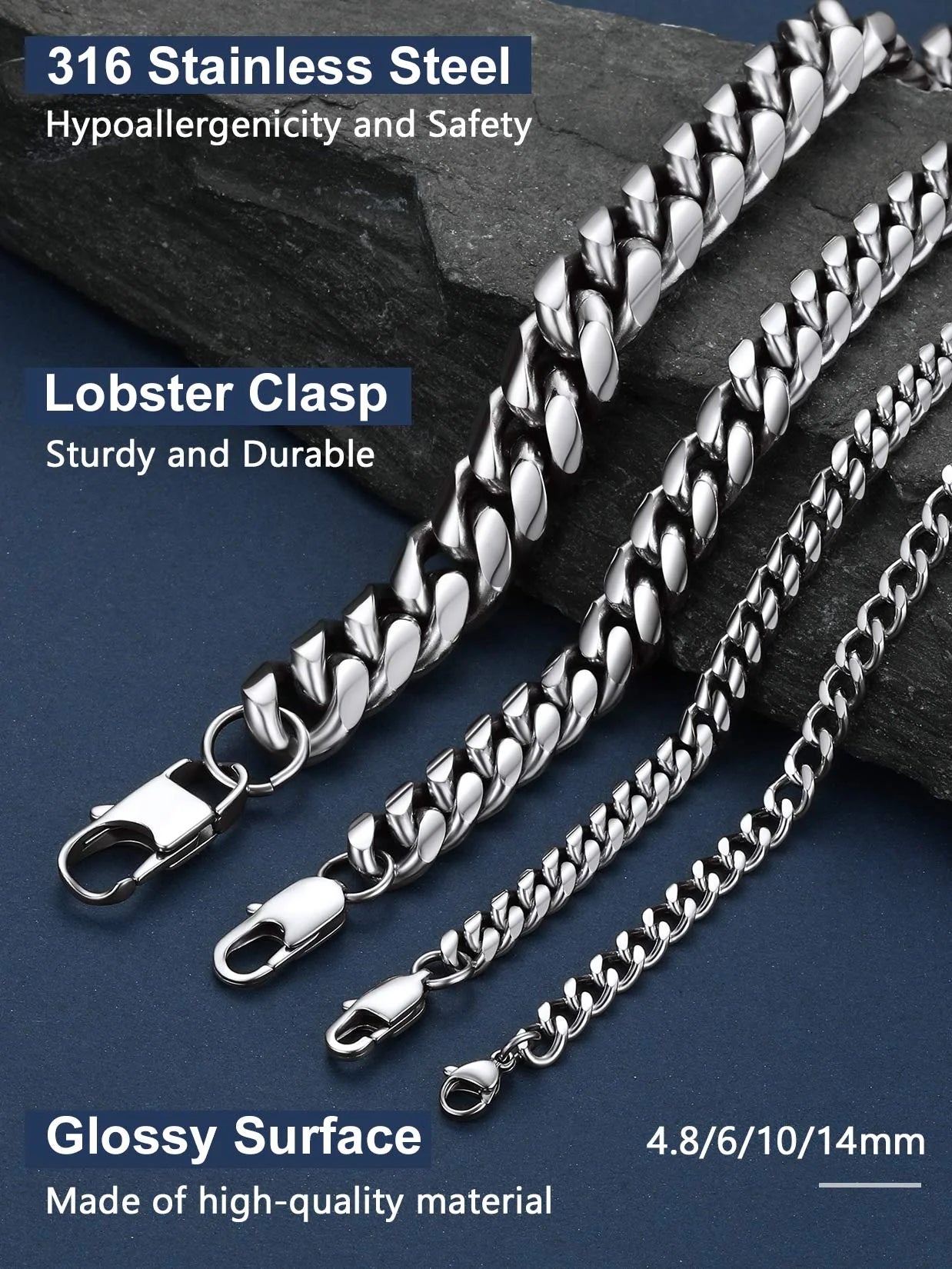 Mens Chain Stainless Steel Necklace Curb Cuban Link Neck Chains Mens Gifts