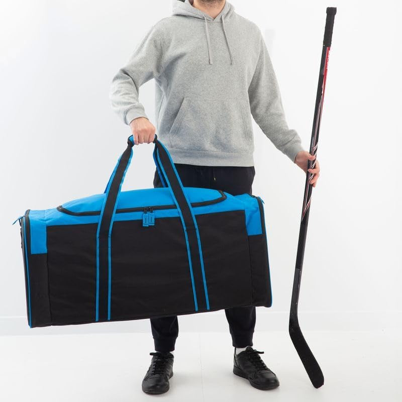 Heavy Duty Multi Pocket Large Sports Gym Equipment 3-Pocket Travel Duffel Bag (36 Inch, Blue)
