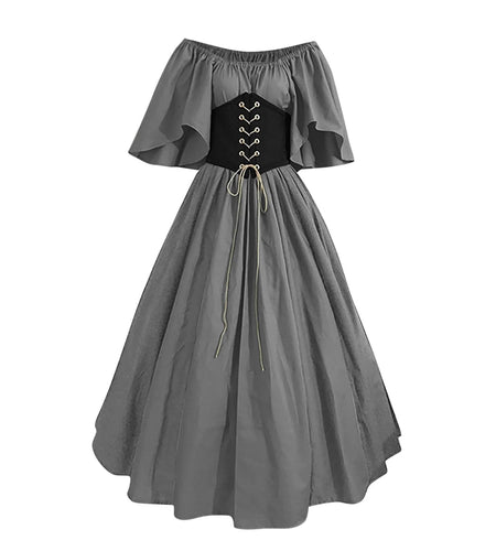 Womens Renaissance Faire Dresses Medieval Irish Traditional plus Size Dresses Ruffle over Dress Corset Retro Cosplay Gown