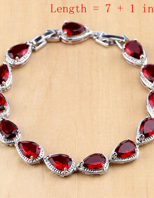 Load image into Gallery viewer, Water Drop Silver 925 Jewelry Red Ruby White Topaz Jewelry Sets Women Long Earrings/Pendant/Necklace/Rings/Bracelet Dropshipping
